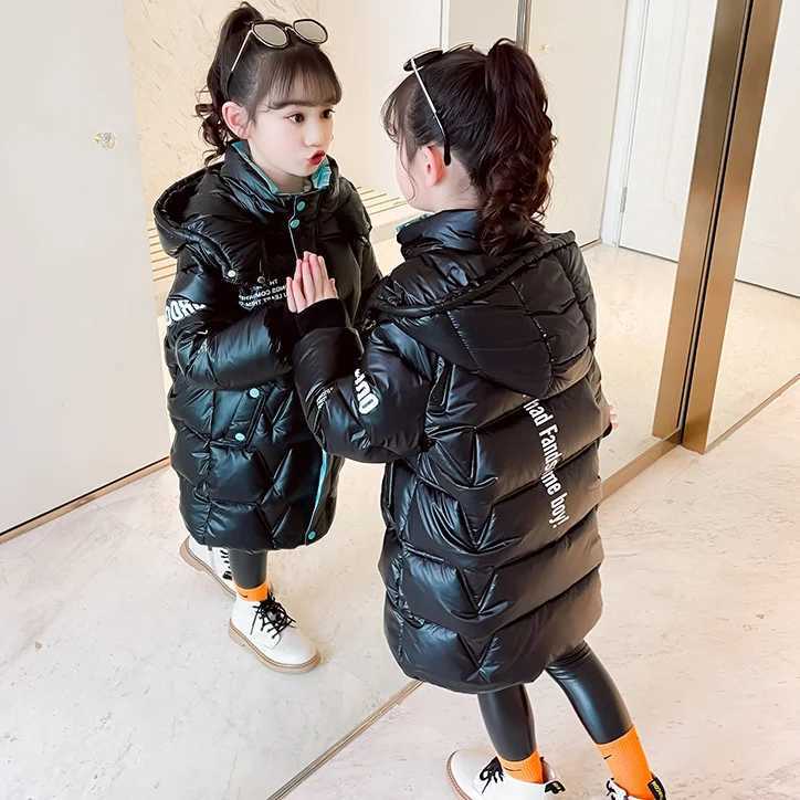 Autumn Girls Winter Jacket Waterproof Hoodie Shiny Thick Girls Coat 5-12 Years Old Children and Teenagers Girls Parka M241018