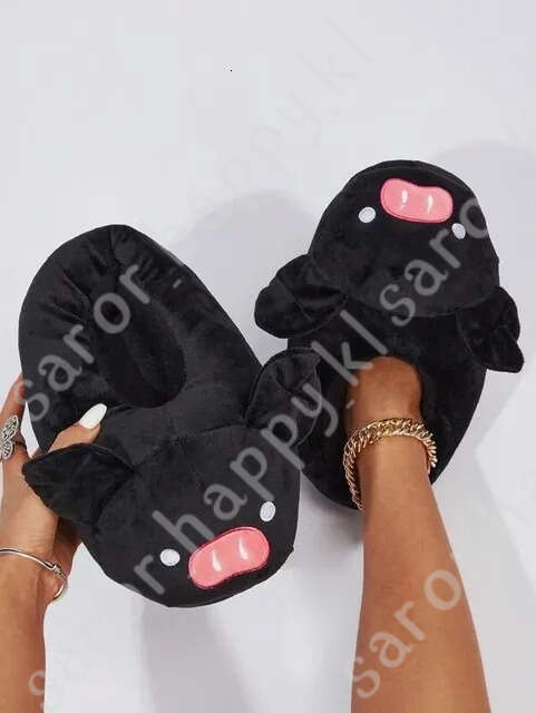 Cute Pig Winter New Women Slipper Heel Cover Warm Slippers Soft Fur Warm Indoor Comfortable Home Fluffy Home Slippers Shoes 698