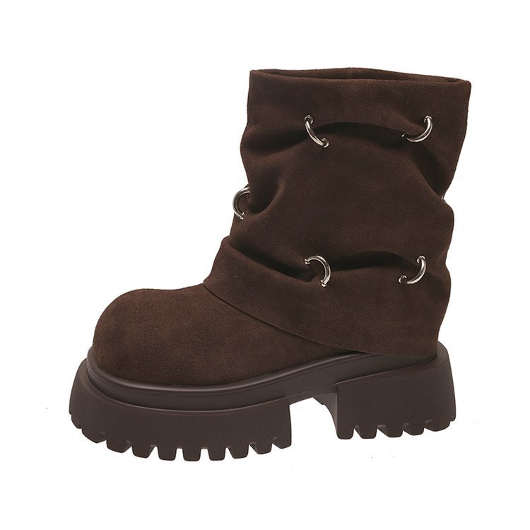 Metal buckle Martin boots, women's thick soled Western cowboy boots, 2024 new model, thick heel motorcycle short boots, pile up boots
