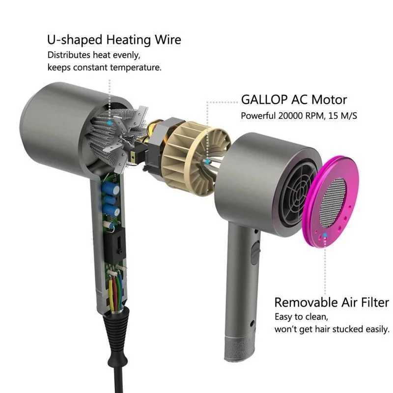 Professional salon hair dryer 2000W powerful 2-in-1 hot air negative ion hair dryer W241018