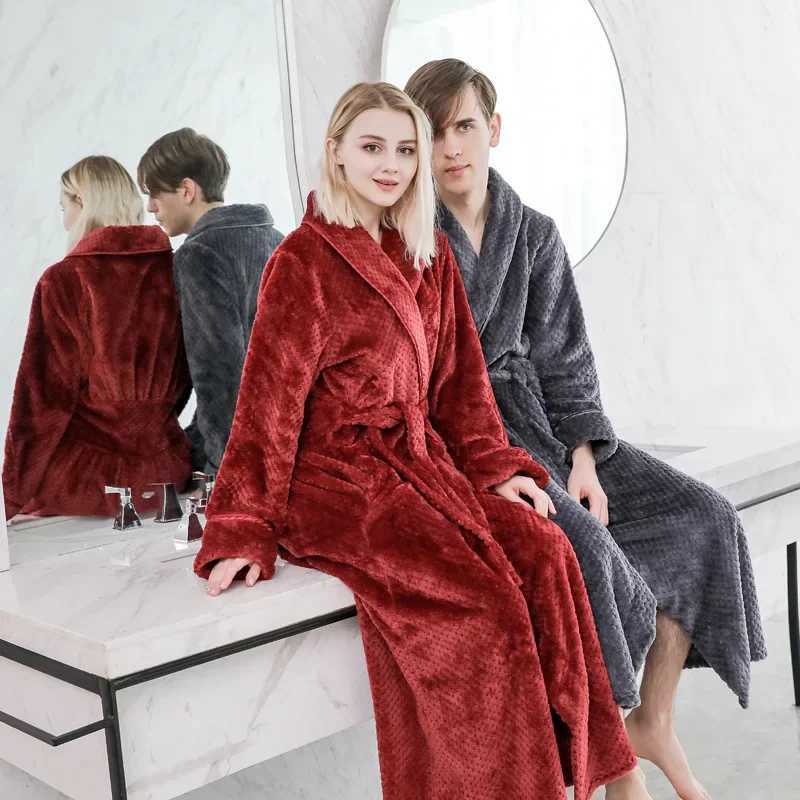 Autumn Winter Bathrobe Couple Pajamas Bridal Long Robe Flanne Pajamas Warm Thick Soft Homewear Design Luxury Brands NightwearXJ241018