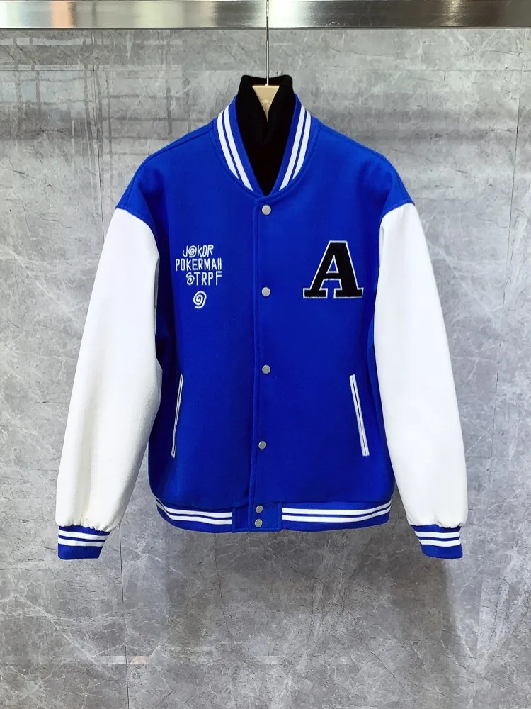 Men Autumn Thick Woolen Pu Leather Sleeve Patchwork Bomber Jacket Stand Collar Loose Hip Hop Coat Harajuku Casual Streetwear Top 241018