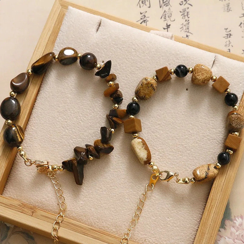 Natural Tiger Eye Stone Irregular Pearl Set Necklace Light yet Exquisite Retro Fashion Freshwater Pearl Bracelet Necklace 241018