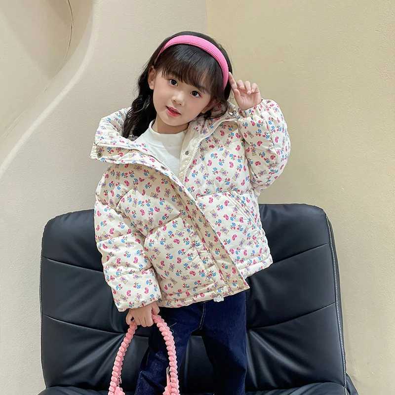 Girls aprons floral jackets winter thick velvet jackets childrens down jackets childrens printed jackets M241018