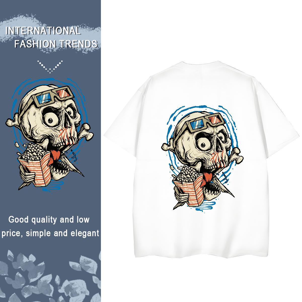 TOP Quality T Shirts Women 100% Cotton 230g Round Neck Short Sleeve Sport skull Couples T Shirts Loose fit Cartoon Floral Printing Clothings