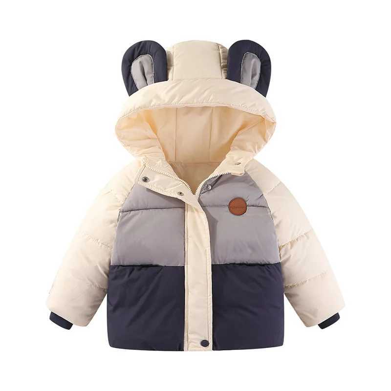 Boys and girls winter jacket new fashion thick patchwork childrens coat big ears hooded childrens cotton padded jacket M241018