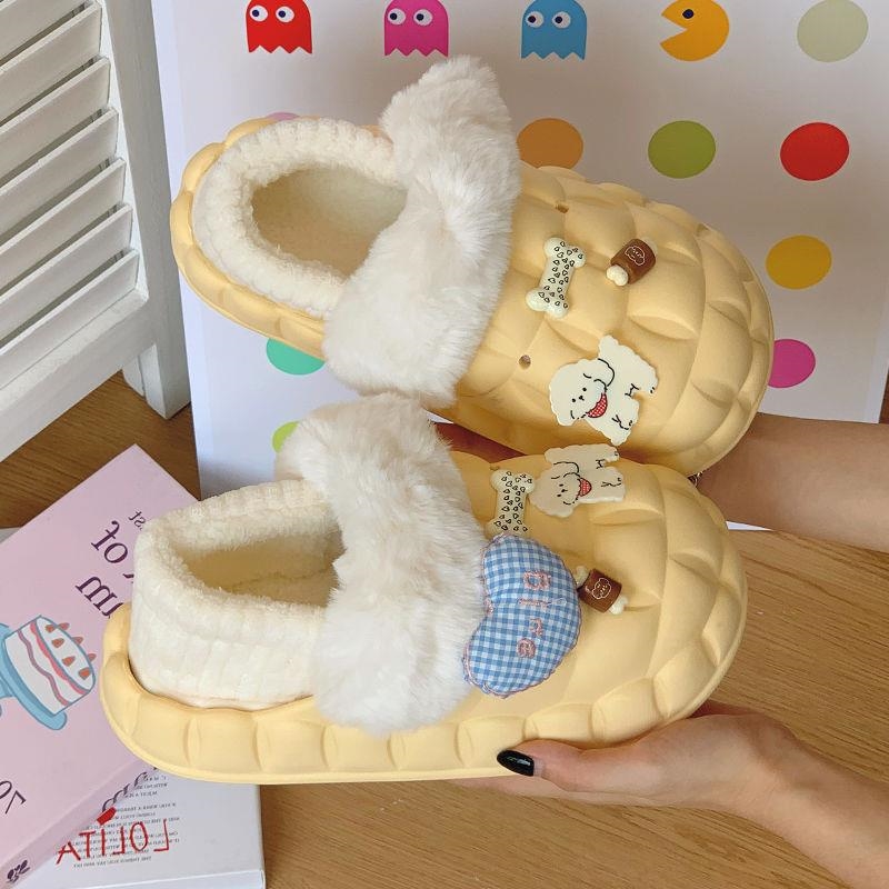 2024 Cute Detachable Plush Slippers: Warm EVA & Cotton Mop Slippers