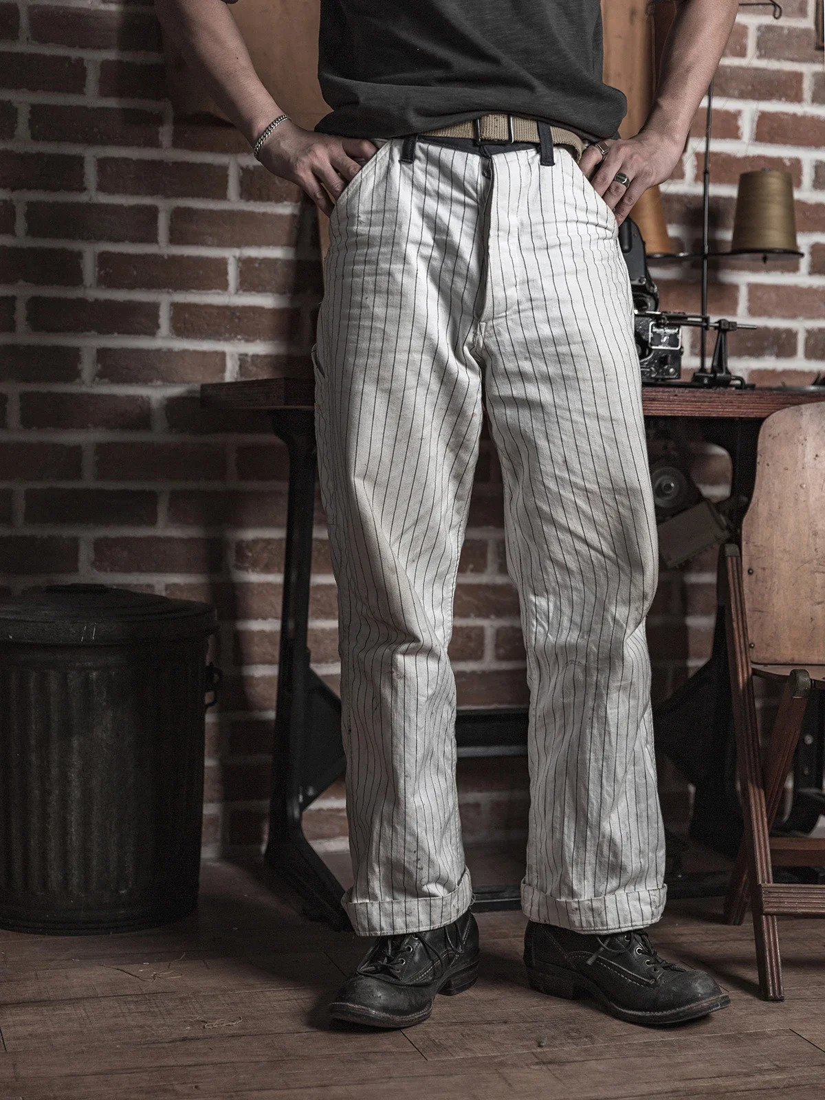 Bronson 50s Mechanic Work Pants Vintage Railroad Carpenter Stripe Trousers Workwear 241018