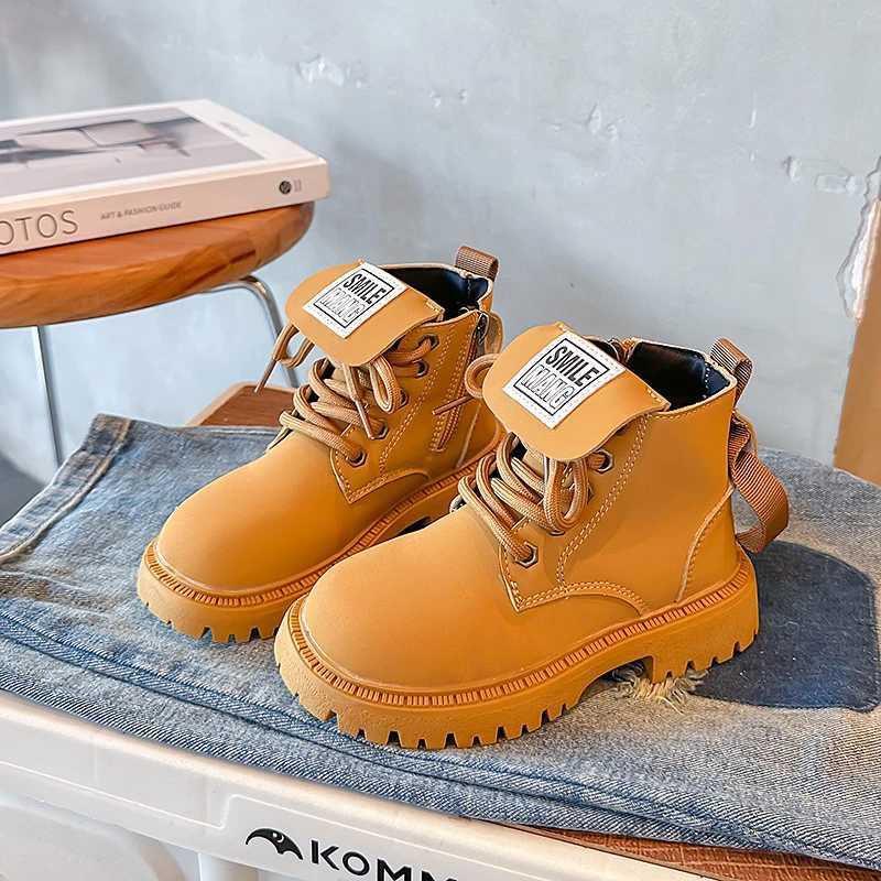 Boots Childrens Yellow Korean British Style Short Boots 2023 Spring Autumn New Fashion Kids Side Zipper Girls and Boys Boots Zipper H241018