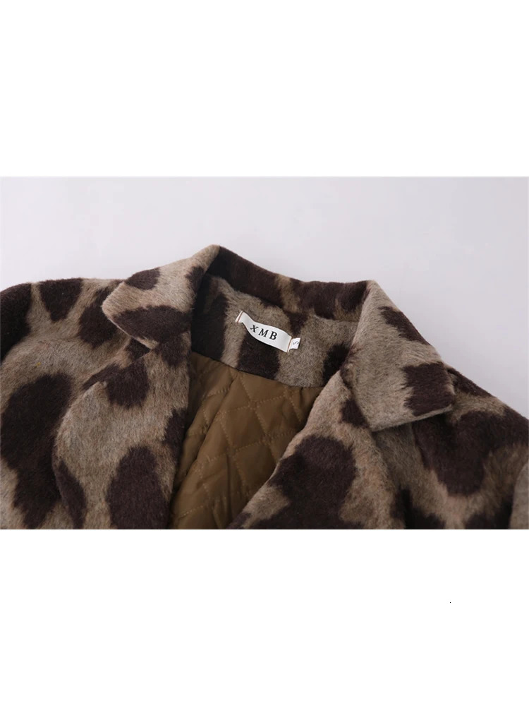 Winter Women Old Money Leopard Print Jacket 90s Vintage Blazer Woolen Coat Singlebreasted Outwear Warm Thick Oversize Harajuku 241018