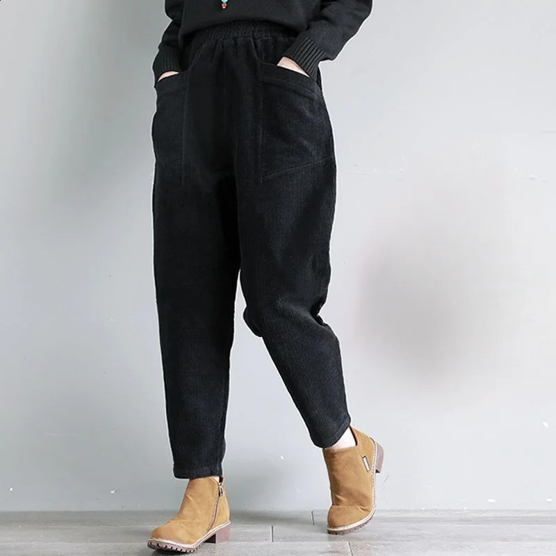 Loose Harem Pants for Women Corduroy Baggy Woman Trousers Wide Leg Black High Quality Trends 2024 Aesthetic Slacks Original G 241009