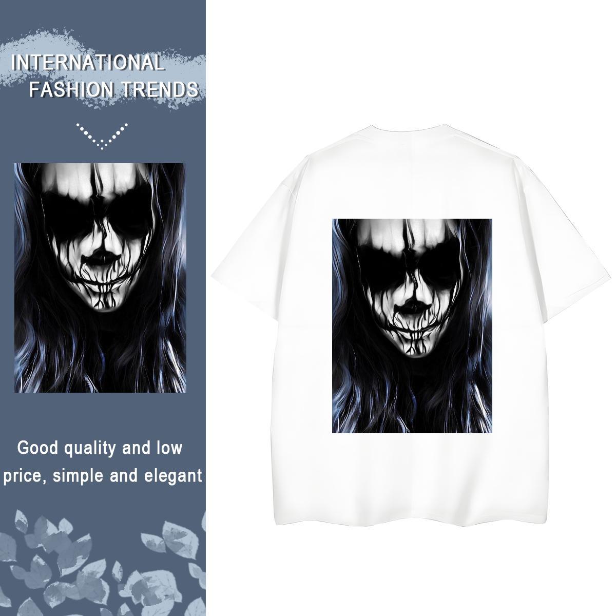 Fashion New Womens T Shirts 230g Cotton Short Sleeve O-Neck Daily Wear skull Lady T shirt Loose fit Cartoon Anime Tees
