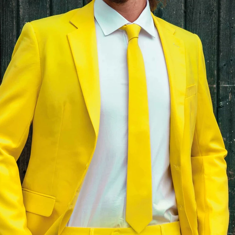 Yellow Formal Prom Suits For Mens Slim Fit 2 Pieces Groom Tuxedo Male Fashion Wedding Costume Notched Lapel Jacket With Pants