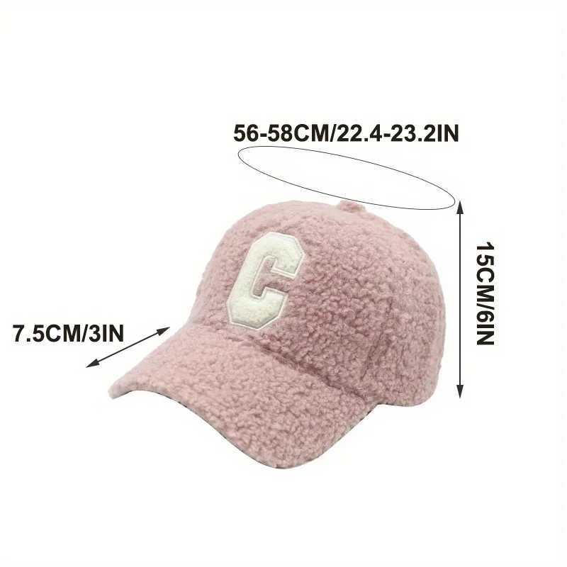 Lamb Wool Solid Color Duckbill Cap C Letter Embroidery Baseball Cap Woman Winter Travel Outdoor Warm and Thickened CasquetteX241018