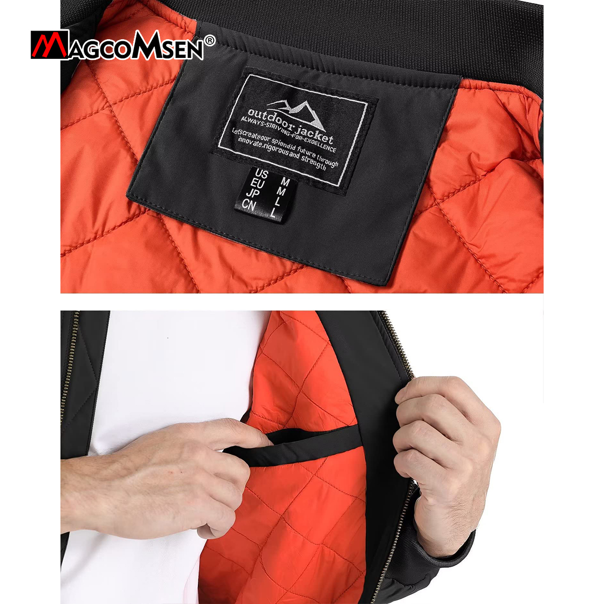 MAOMSEN Bomber Jacket Men Warm Zip Up Winter Padded Coat Casual Baseball Pilot Windbreaker Varsity Jackets