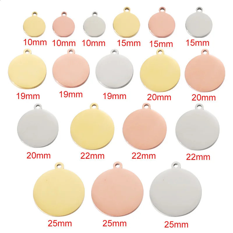 10Pcs 20mm 25mm 30mm stainless steel mirror polished necklace PVD galvanized disc pendant necklace 241018