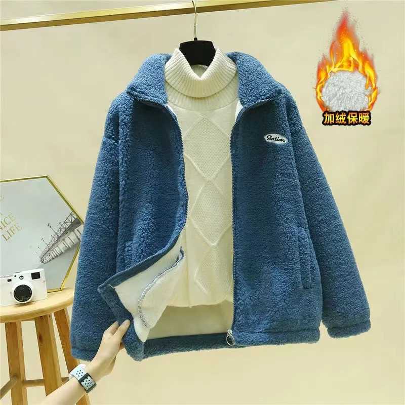 Korean Large Size 4XL Lamb Wool Female Coat Winter Zipper Middle Aged Mother Granular Velvet Top Loose Thickening Ladies JacketX241018