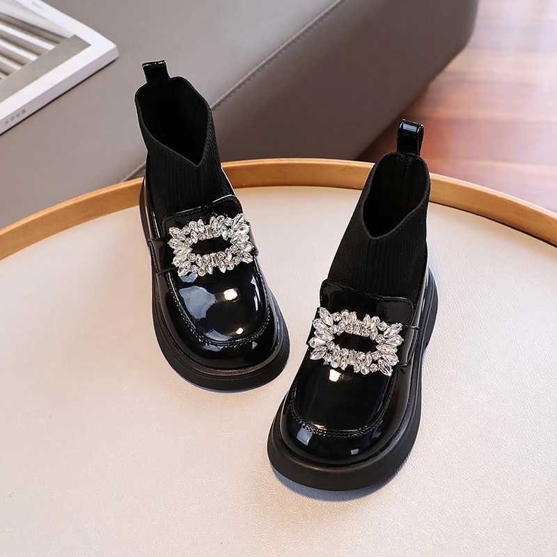 Boots Children Fashion Boots Girls Rhinestone Princess Boots Square Buckle Breathable Kids Sock Shoes 2024 Spring Autumn New H241018