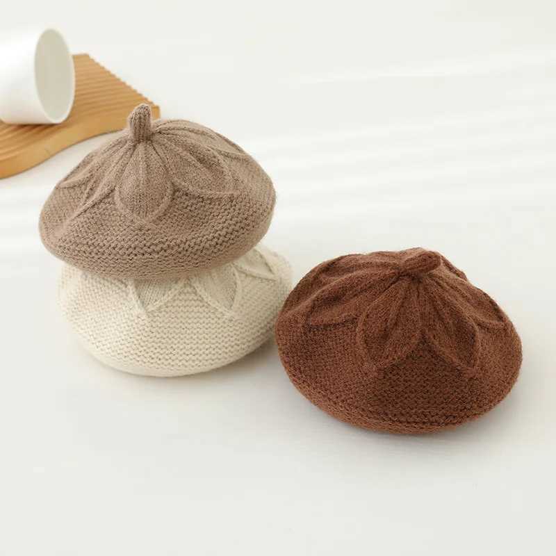 Knitted Beret Hat for Baby Hair Accessories Solid Candy Color Painter Cap for Girl Kids Bonnet Children Warm Hats 1-6M LX241018