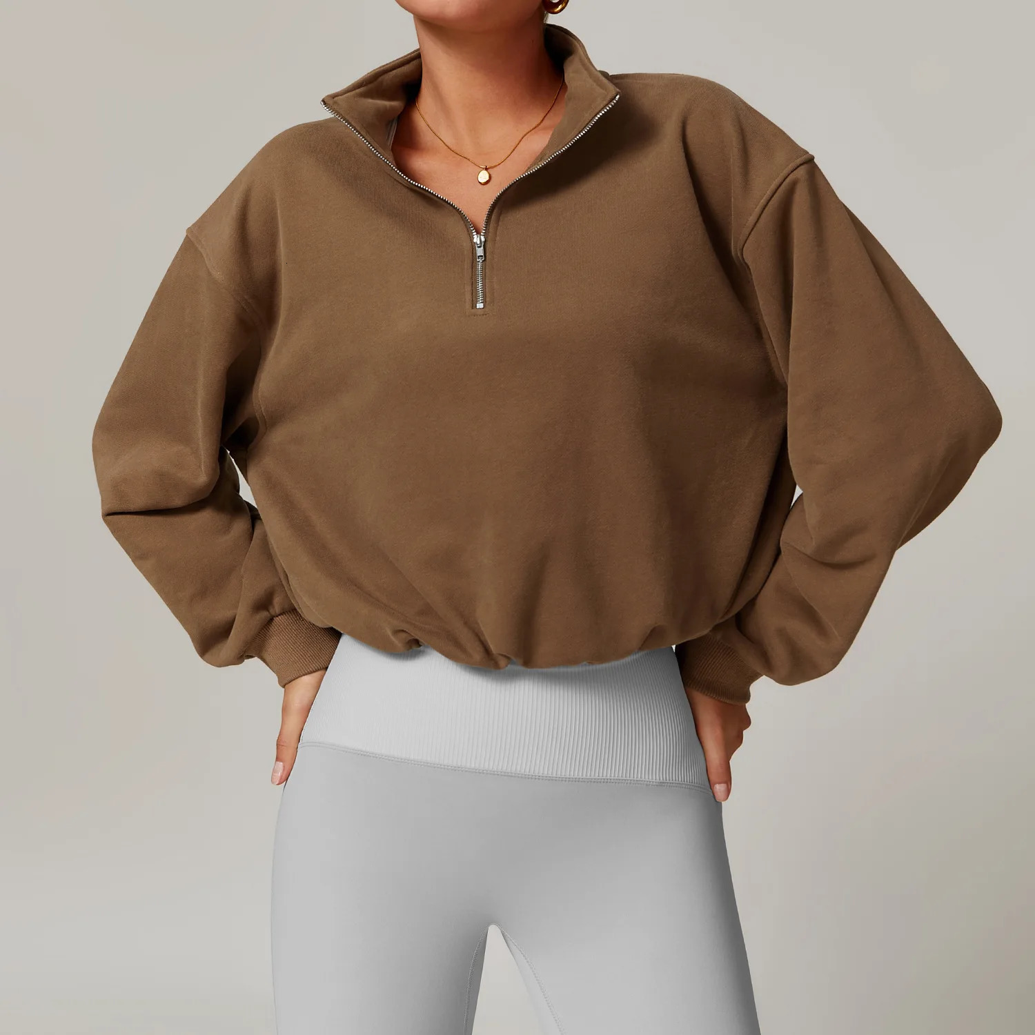 Winter Outdoors Zipper Jacket Women Crop Top Loose Sweater Yoga Tshirts Sports Long Sleeve Running Shirts Fitness Gym Coats 241018