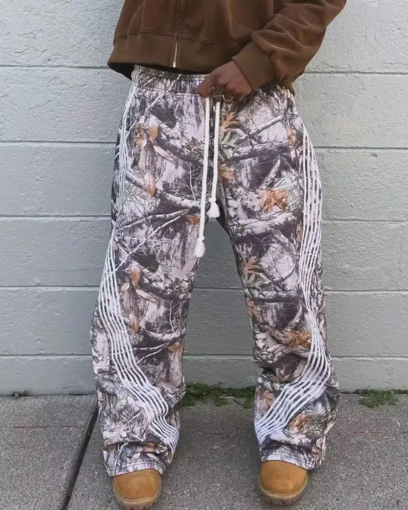 Y2K Gothic Rock Retro Loose Camouflage Sports Pants Harajuku Personality n High Quality Drawstring Striped 241018