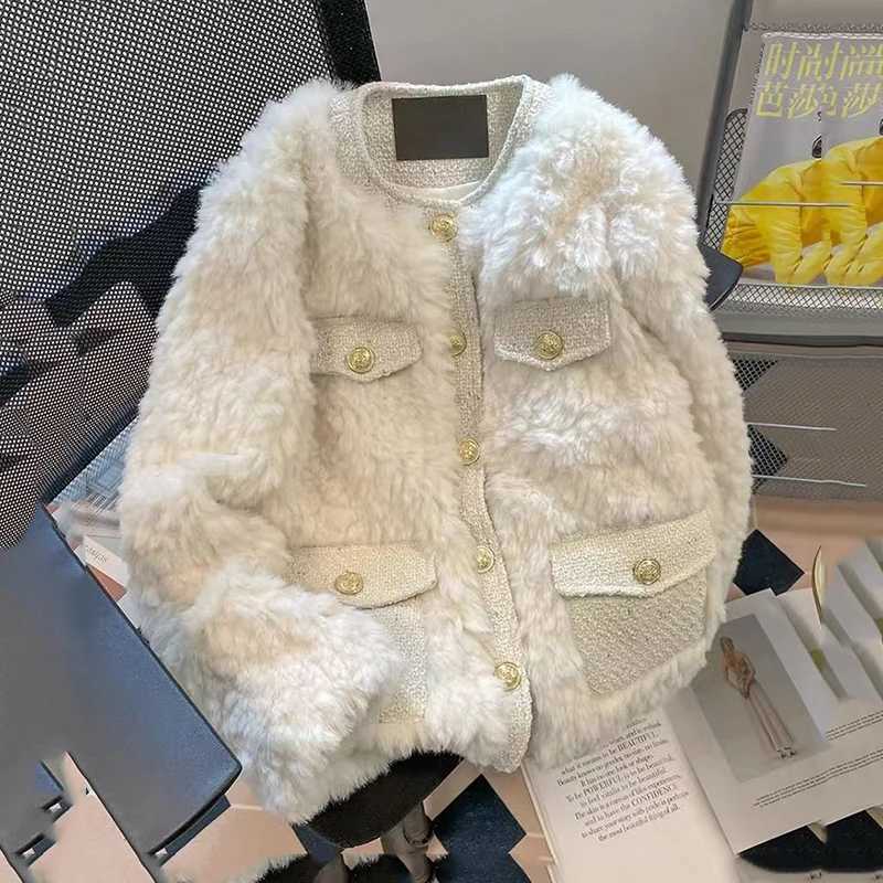 Winter Elegant Socialite Faux Fur Lamb Wool Coat For Women Autumn Gentle and Thick Sheepskin Unique Jacket TopX241018