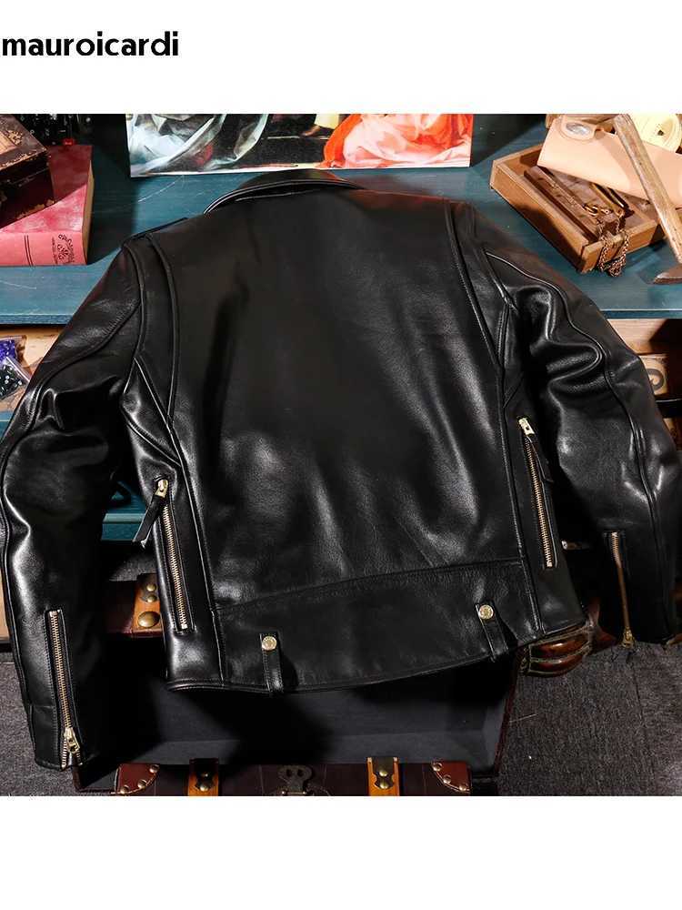 Mauroicaldi Autumn Cool Short Black Hard Pu Leather Bicycle Motorcycle Jacket Mens Luxury Designer American Retro Clothing Y241018