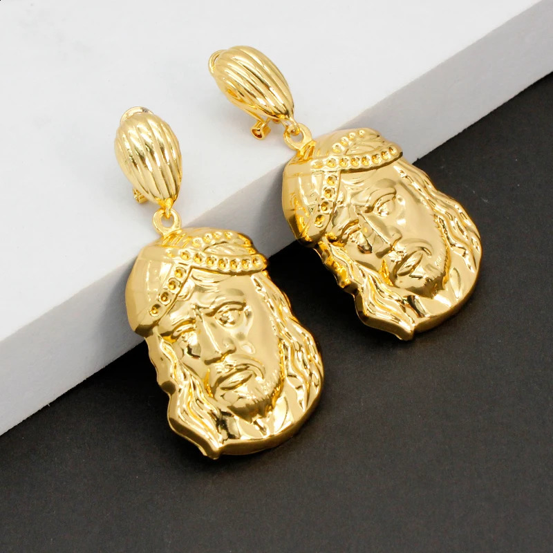 Necklace Set Vintage Jesus Avatar Pendant Earrings Personalized Hip Hop Fashion Womens Jewelry 24K Gold Dubai Jewelry 241018