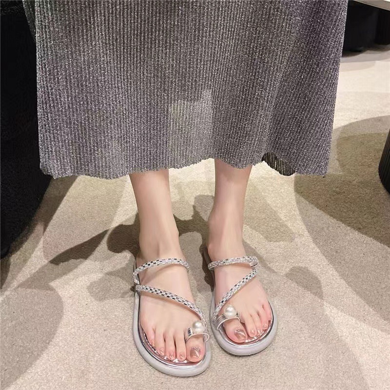 Slippers Women Wearing Internet Famous Fashionable Rhinestones French Style Sandals Super Fairy Matching Skirts Flat For Summer Outings Ddmythur