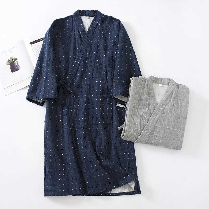Spring and Summer Japanese Style Pure Cotton Gauze Mens Kimono Pajamas Thin Oversized Bathrobes Long Home ClothesXJ241018