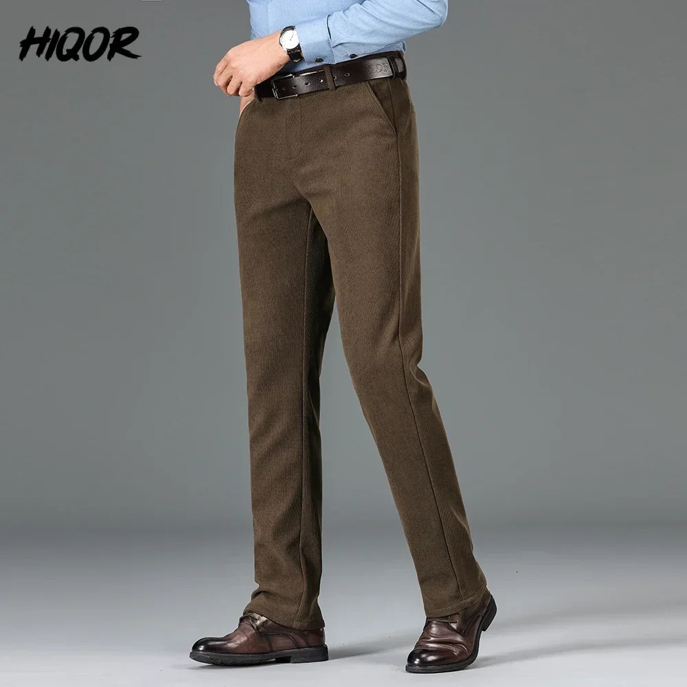 HIQOR Mens Casual Suit Pants Winter Thick Warm Gray Fleece Trousers for Men Business Straight Office Work Man 241018