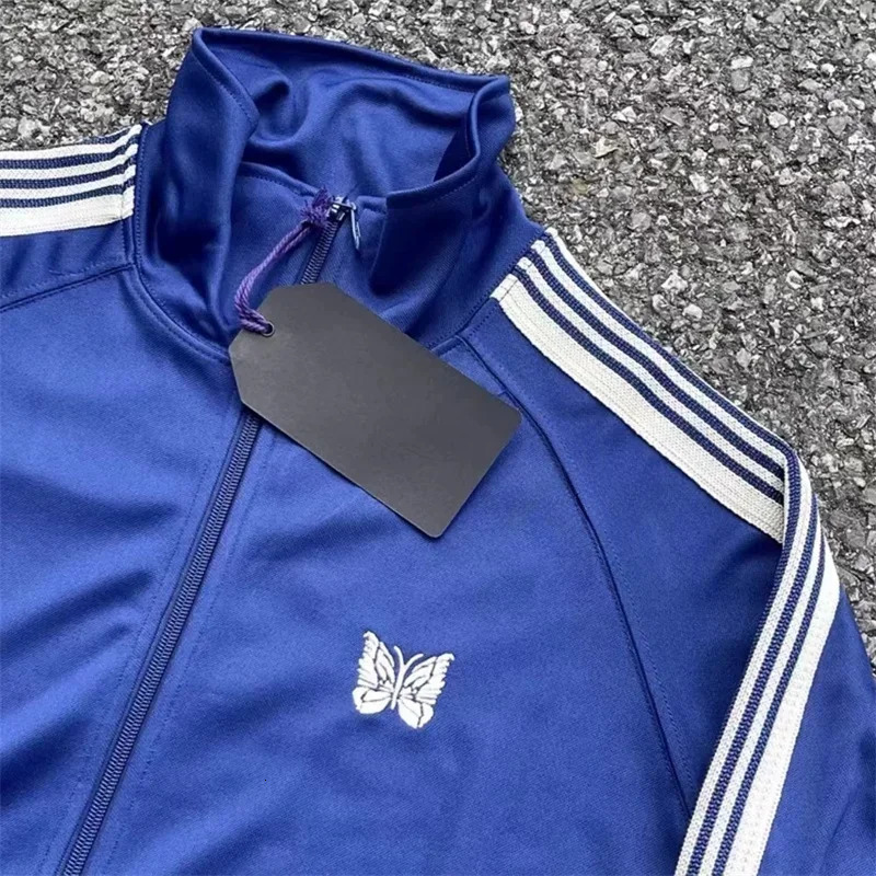 ss Butterfly Embroidery AWGE Blue Track Jacket Men Women Quality White Striped Oversized Casual Zipper Jackets 241018