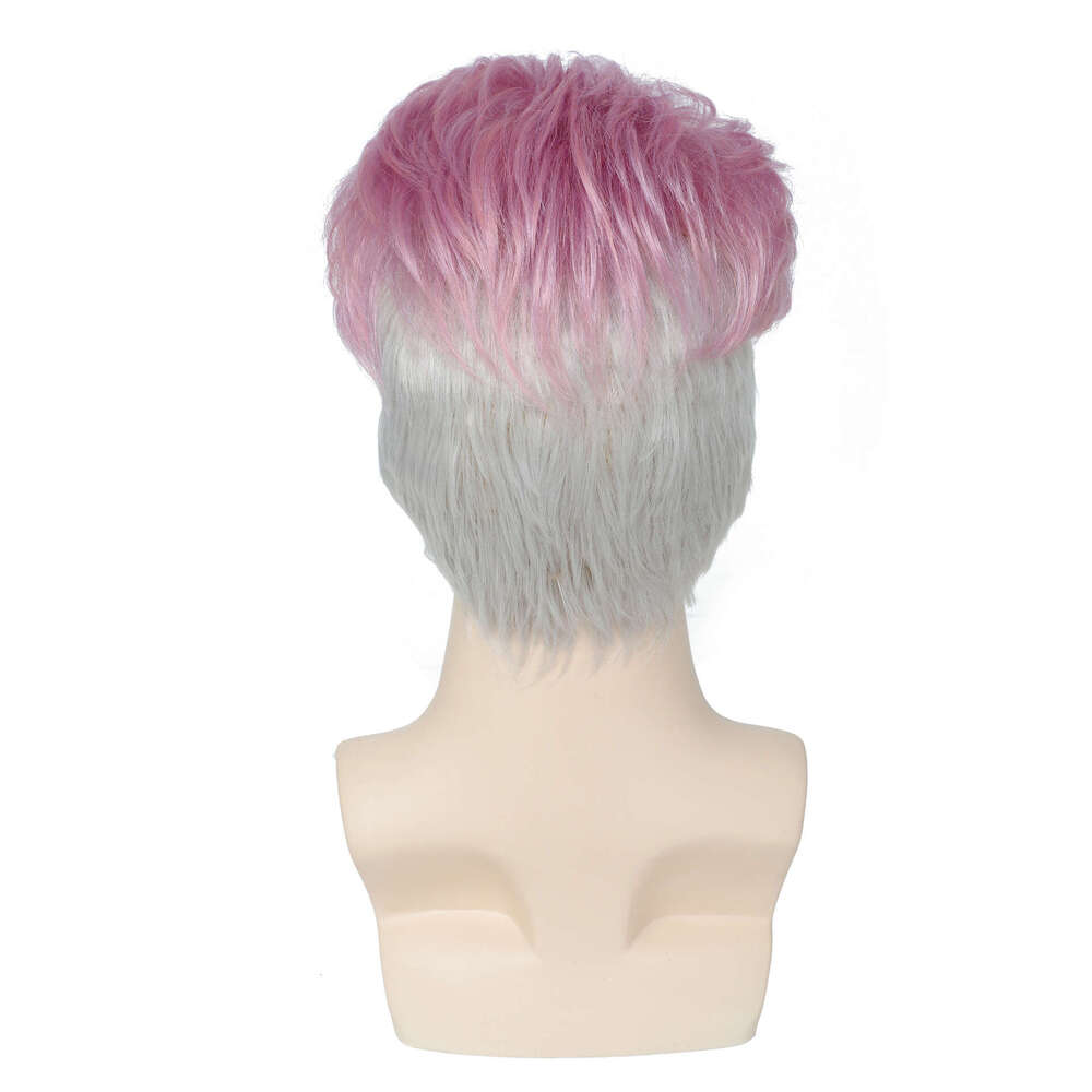New Wig Men's Short Hair Fashionable Light Purple Synthetic Full Head Cover E Wigs