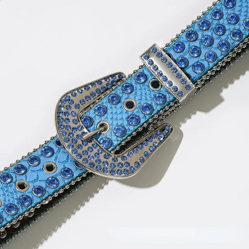 rhinestone personalized womens belt fashion punk style blue pin buckle clothing accessories drilling er BB belt 241018