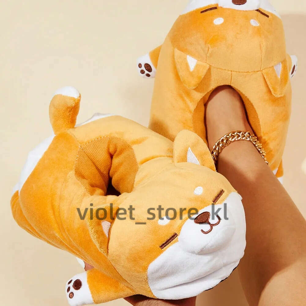 Cute Corgi Shaped Winter New Women Slipper Soft Heel Platform Fur Warm Indoor Comfortable Home Fluffy Home Slippers Shoes 86A