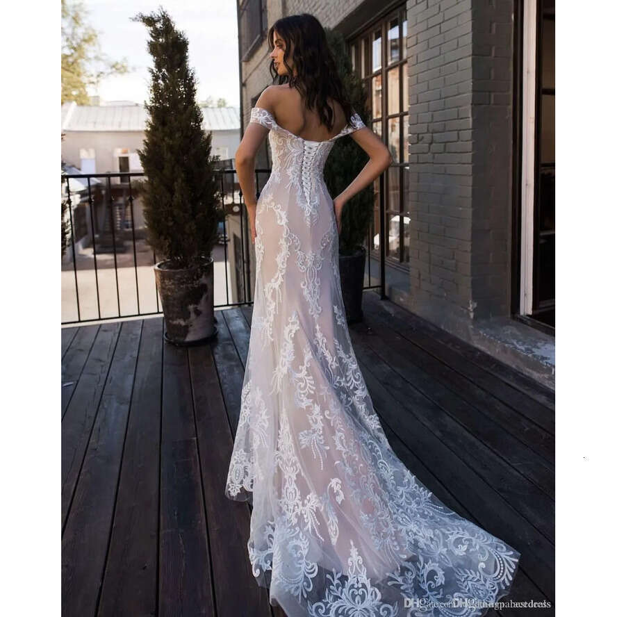 Amazing Pink Sexy Blush Mermaid Dresses Off The Shoulder Or Length Lace Appliques Wedding Dress Vestidos De Noiva Bridal Gowns
