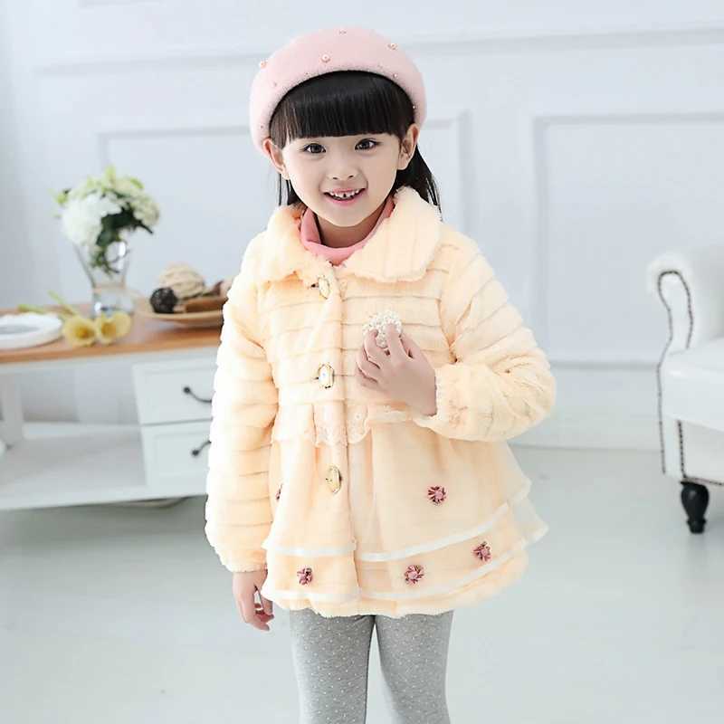 Fashionable childrens faux fur coat autumn warm plush baby jacket cute lace princess coat childrens girls clothing M241018