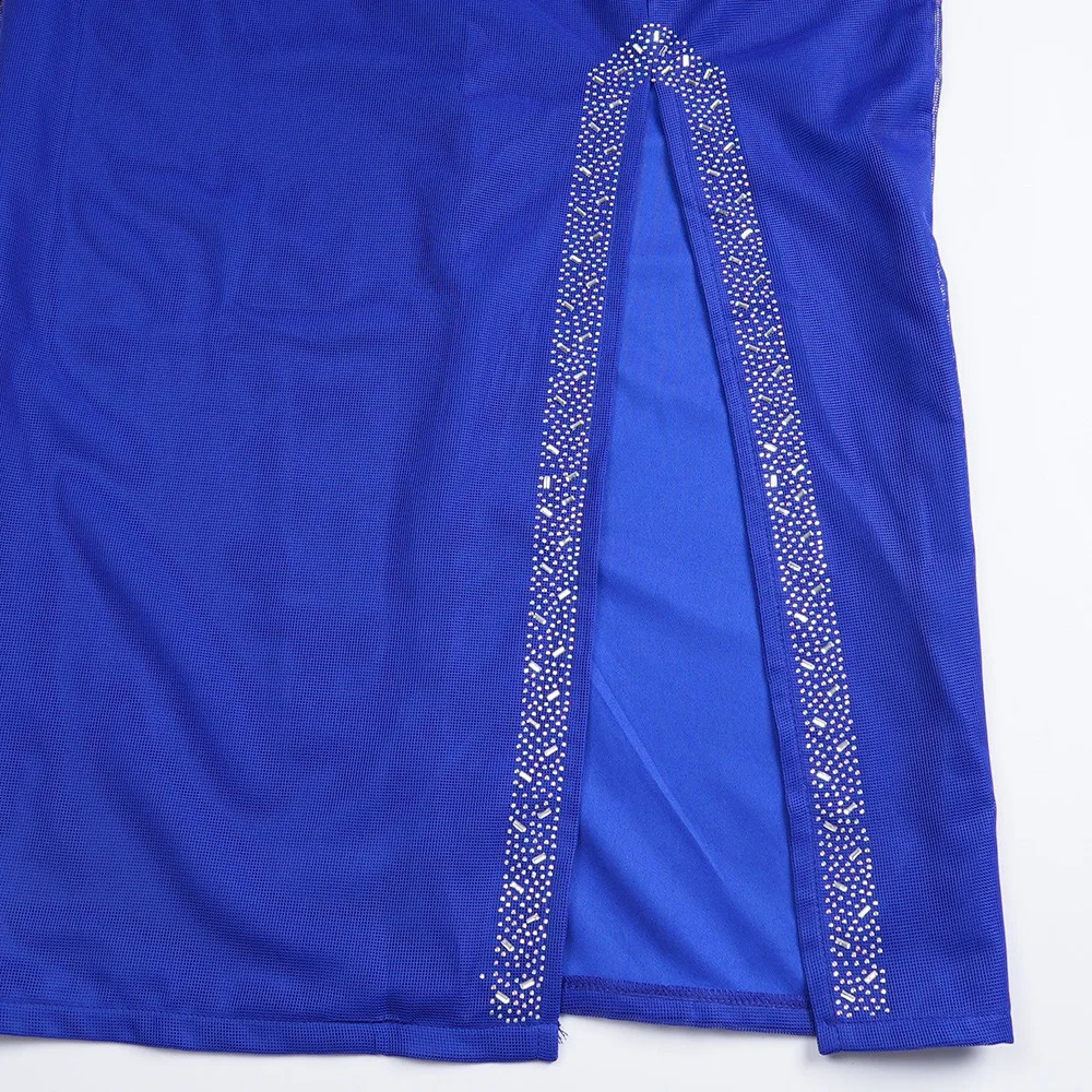 African Womens Elegant 2024 Square Collar Diamond Full Sleeve Waist Belt Side Split Floor Length Birthday Dress 241017