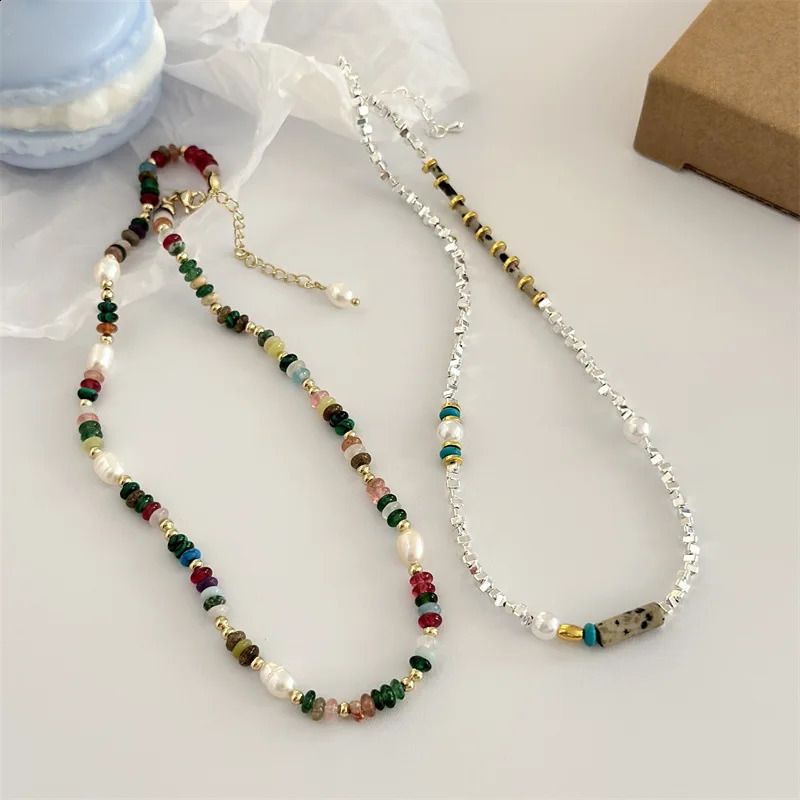 Bohemian handmade colorful irregular stones natural pearl beads simple casual necklaces party jewelry accessories 241018