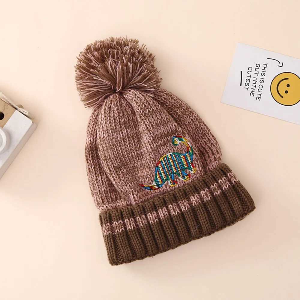 Childrens Wool Beanie Newest Winter Boys Embroidered Dinosaur Knitted Hat Classical Warm Hats For Girls Kids 2-6 Years LX241018