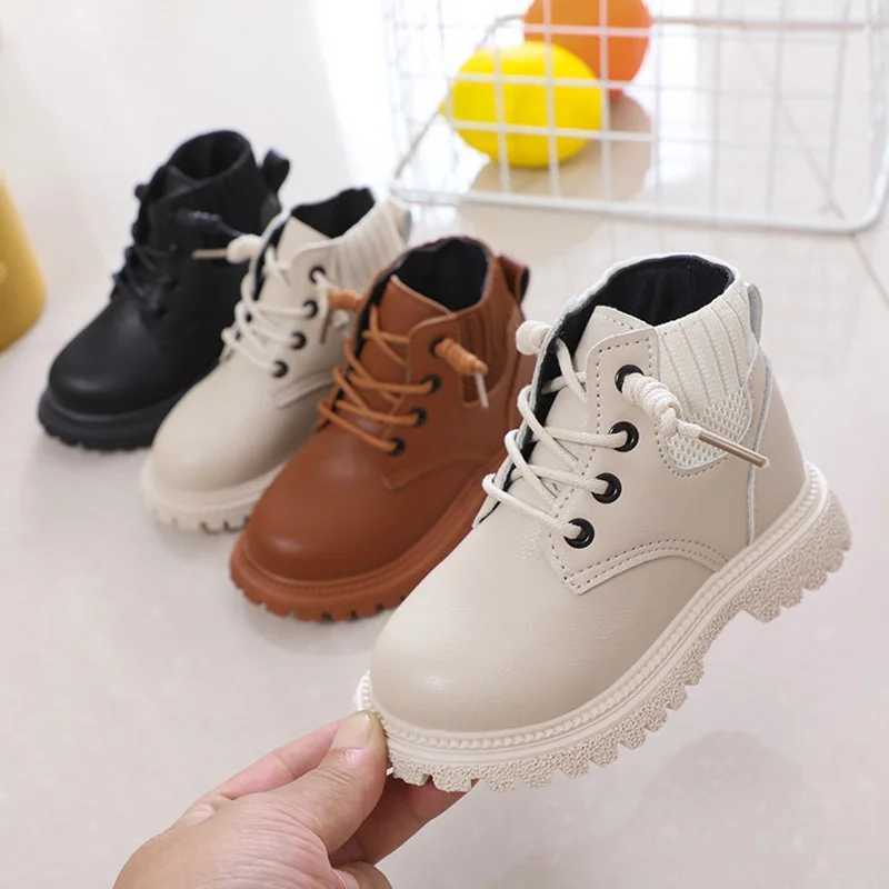Boots Childrens Fashion Casual Shoes Autumn Lace Boots Girls and Boys Leather Soft Anti slip Boots Solid Color Breathable Shoes 21-30 H241018