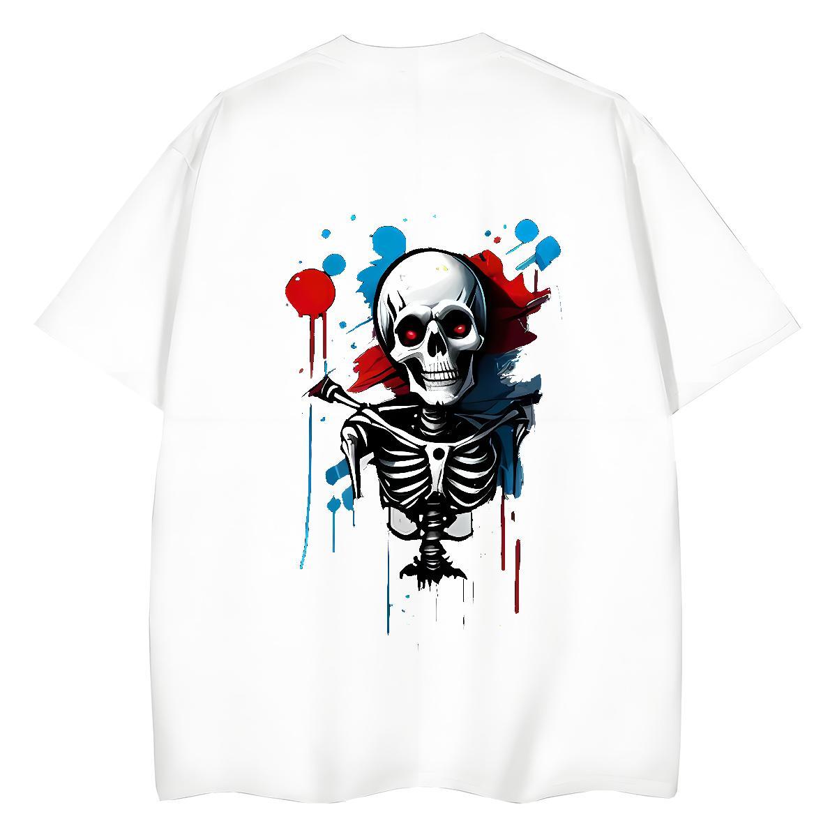 2024 DIY T Shirts Women 230g Cotton Breathable Soft Daily Wear skull Women Tshirts Popular Anime Print Top Tees