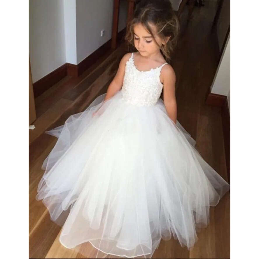 Girl Lovely White Wer Dresses Puffy Tulle First Communion Dress Girls Spaghetti For Wedding Formal Party Gown Bm0990 s mal