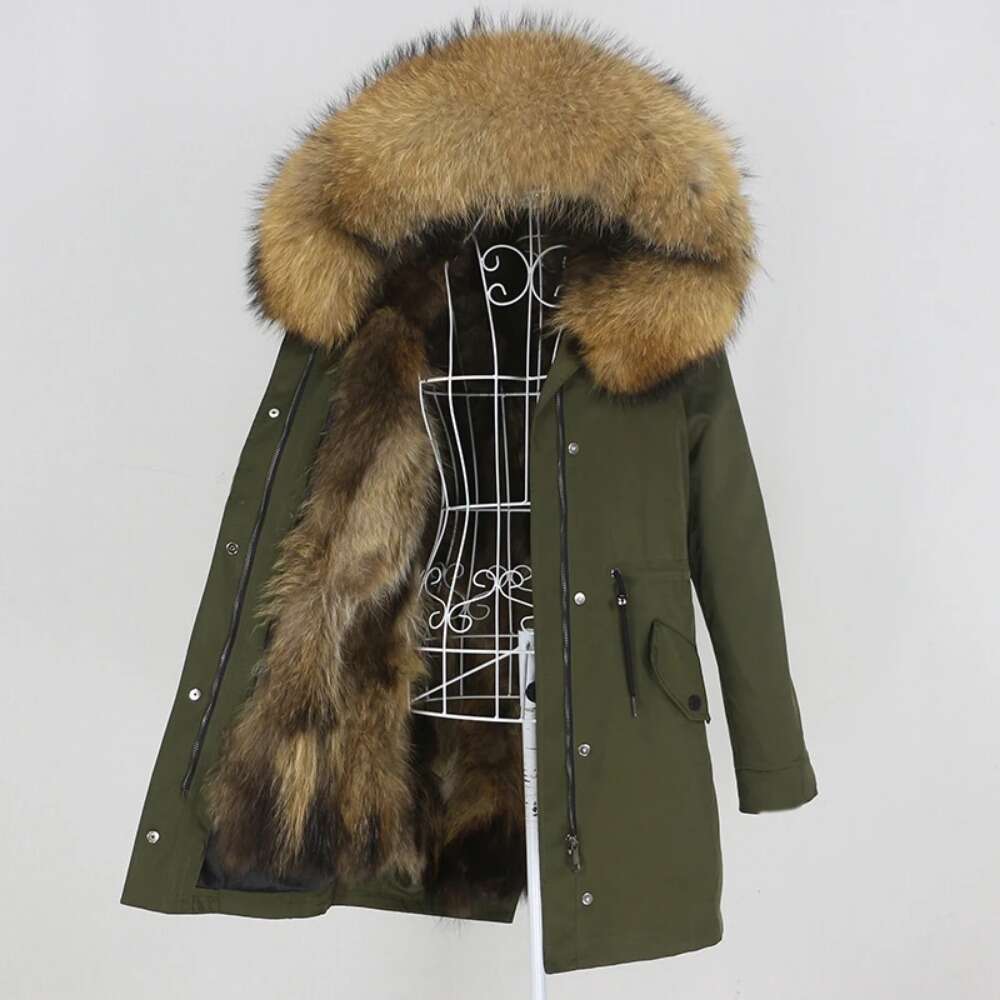 2024 Real Coat Long Waterproof Parka Winter Jacket Women Hood Natural Raccoon Fox Fur Outerwear Streetwear Detachable