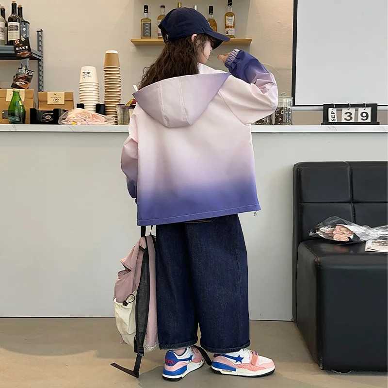 New Fashion Childrens Gradient Hoodie Jacket Girls Clothing Korean Autumn Clothing Coat with Hoodie 5 6 7 8 12 14Y M241018