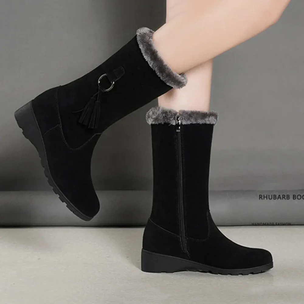 Womens snow boots winter womens boots thick plush zipper anti slip thick high boots fashionable warm fur winter shoes241018bj