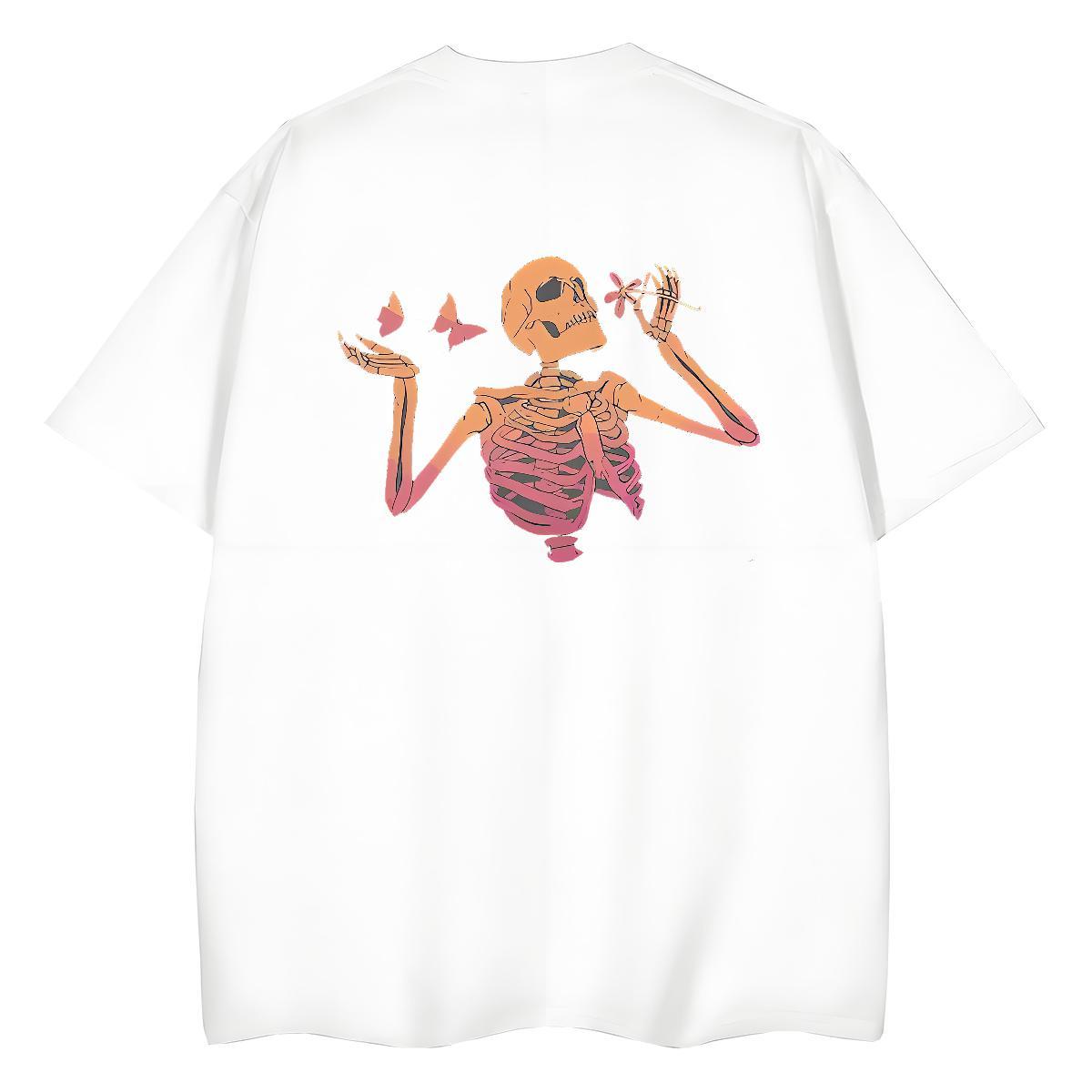 2024 Casual Womens T Shirts 100% Cotton 230g Short Sleeve O-Neck Street Casual butterfly Tshirt for Man Woman Comfortable Graphic Top Shirts