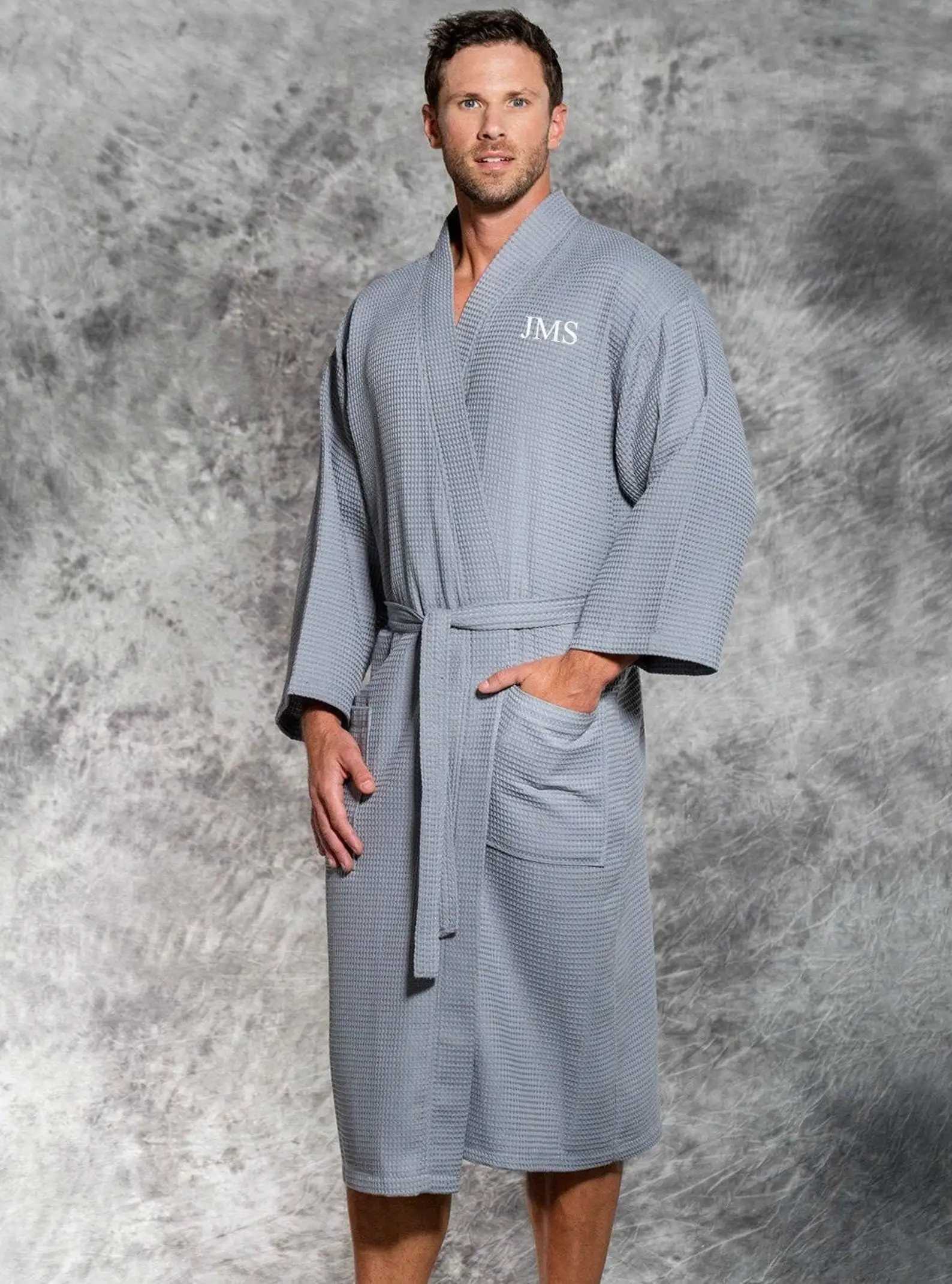 Personalized Monogrammed Mens Gray Waffle Robe Custom Name Robe Groomsman Gift Bathrobe Best Man Gift Nightgown Home ClothXJ241018