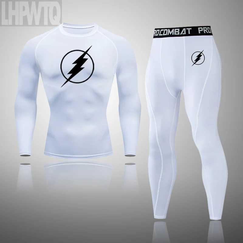 Men's Thermal Underwear Thermal Underwear Mens Jogging Compression Long Slve Shirts+Leggings Sports Sets Bodybuilding Track Suit Rashgard Y241018