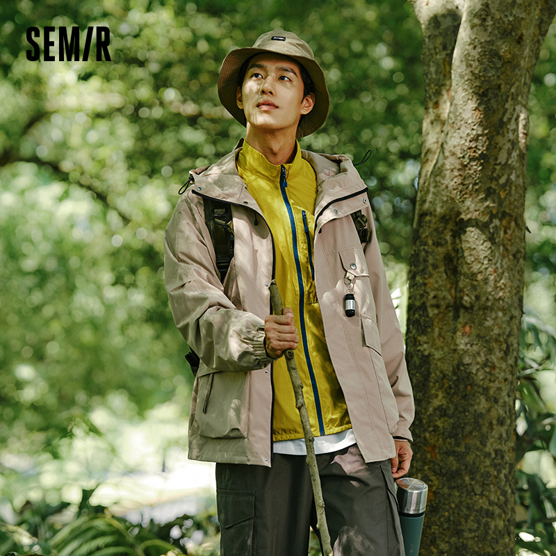 Semir Men Outerwear 2024 Autumn New Outdoor Three-Proof Loose Hooded Jacket Drop Shoulder Sleeves Large Pockets